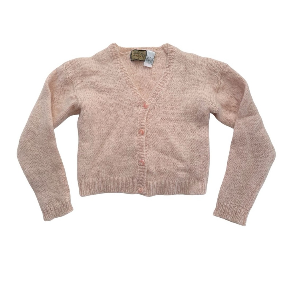 Vintage 90s Cropped Cardigan Sweater Mohair Blend Pink